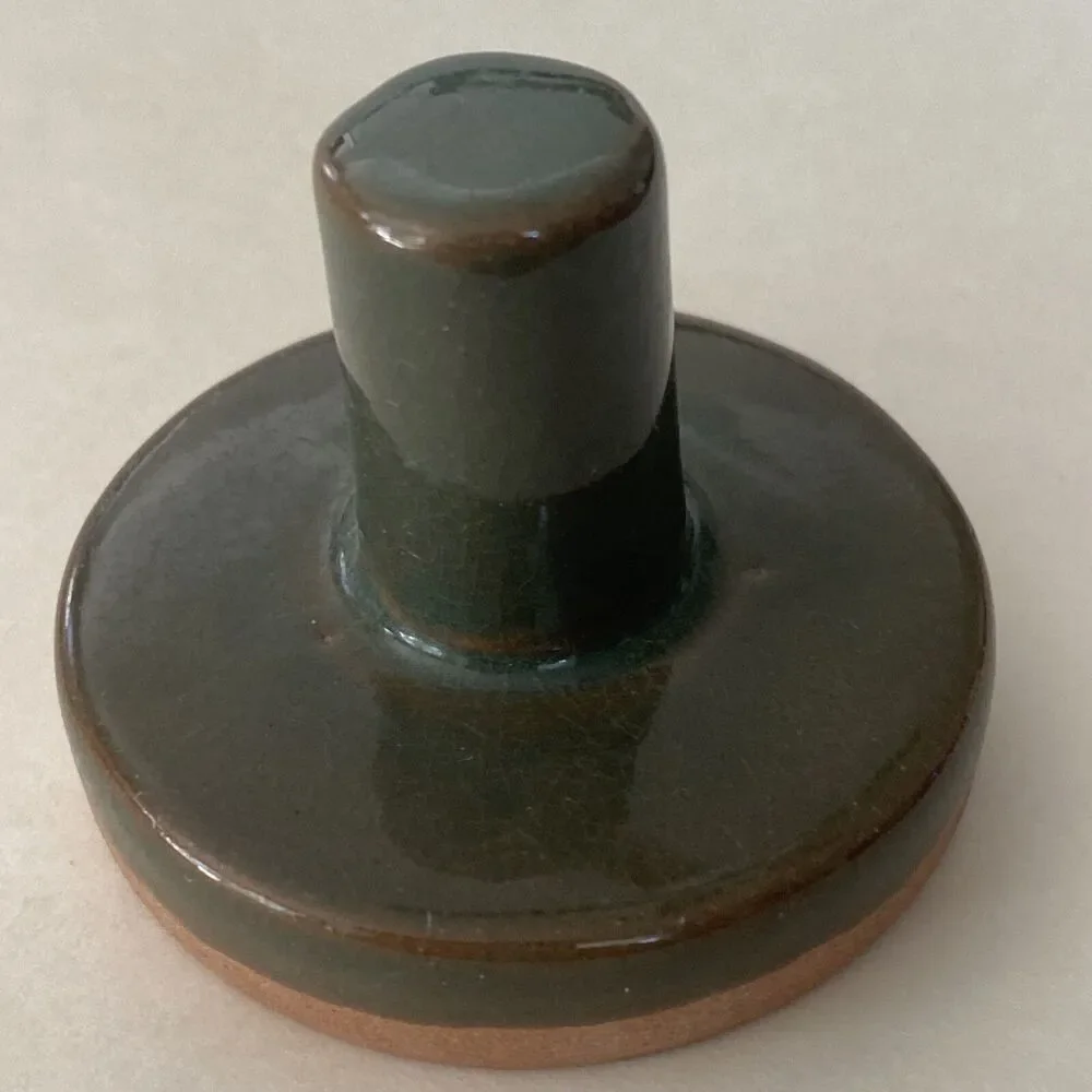 Cookie Stamp Terra Cotta Cow 2” Round Handle Green Glaze